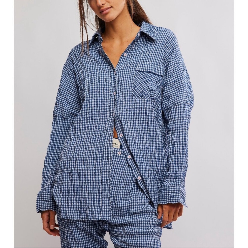 NWT FREE PEOPLE Cloud Ten Sleep Shirt / Navy Combo - Picture 8 of 9